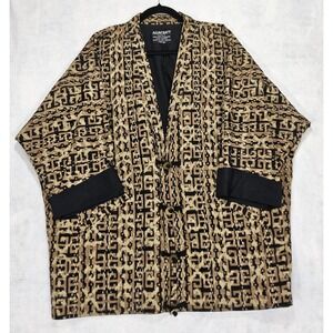 Vtg Asiacraft Womans Kimono Jacket L / XL Handmade Short Asia Craft Brown Black